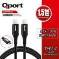 QPORT Q-TYPE-C1 1.5 METRE TYPE-C 100W PD ŞARJ VE DATA KABLOSU